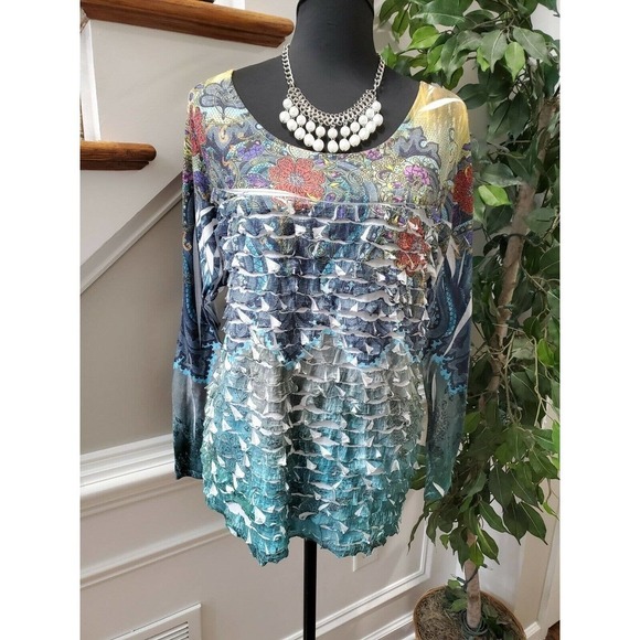 new directions Tops - New Directions Women's Multicolor Polyester Long Sleeve Round Neck Top Size 1X